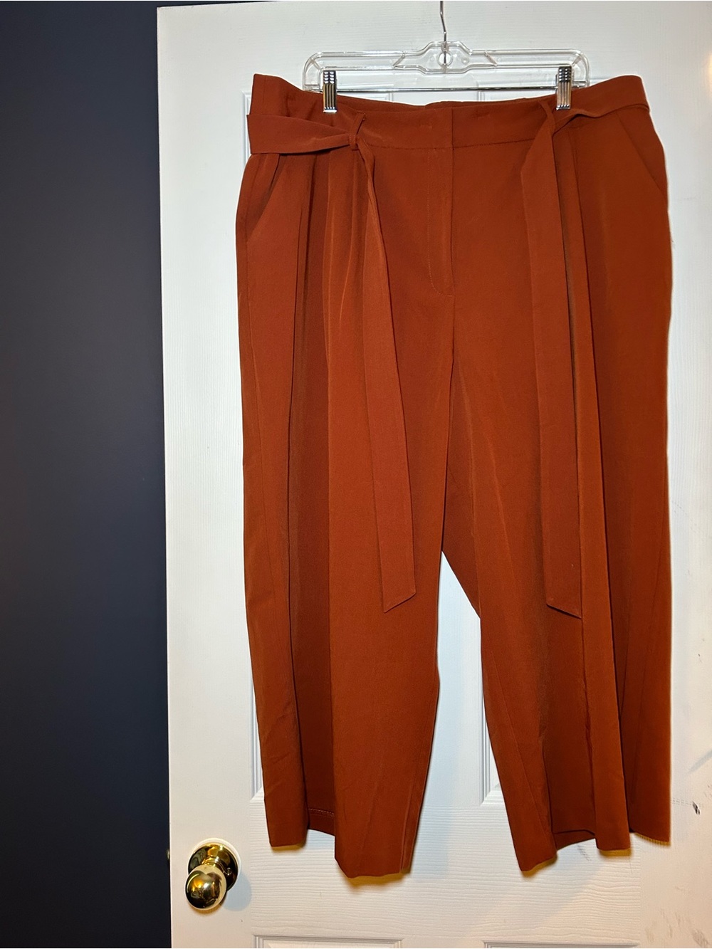 ASOS Curve Rust Tie-Waist Cropped Pants - Picture 1 of 3